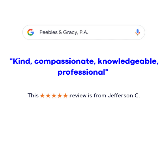 review four " kind, compassionate, knowledgeable, professional." This five star review is from Jefferson C.